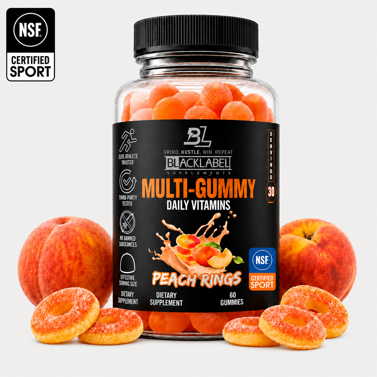 BLACKLABEL Multi Gummy – Athlete Daily Multivitamin (Peach Rings)
