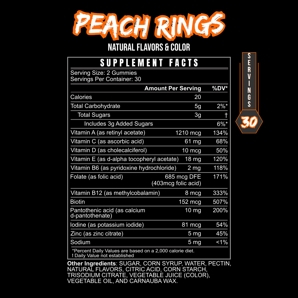 BLACKLABEL Multi Gummy – Athlete Daily Multivitamin (Peach Rings)
