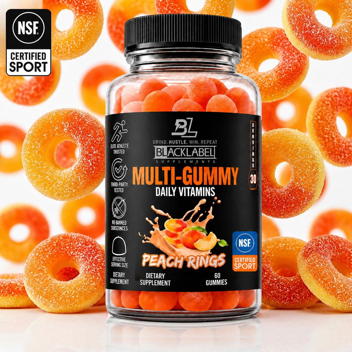 BLACKLABEL Multi Gummy – Athlete Daily Multivitamin (Peach Rings)